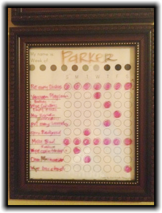 Great idea!  Use a photo frame as a dry erase chore chart!  Photo: Consider It Done